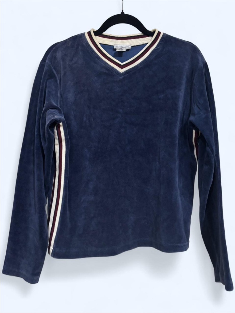 Vintage V-Neck Top with Contrast Stripe - Navy
